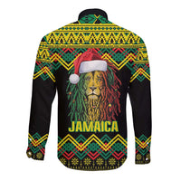 Jamaica Reggae Lion Christmas Long Sleeve Button Shirt Kente Pattern Meri Krismiss - Wonder Print Shop