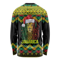 Jamaica Reggae Lion Christmas Long Sleeve Shirt Kente Pattern Meri Krismiss - Wonder Print Shop