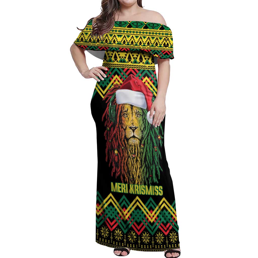 Jamaica Reggae Lion Christmas Off Shoulder Maxi Dress Kente Pattern Meri Krismiss - Wonder Print Shop