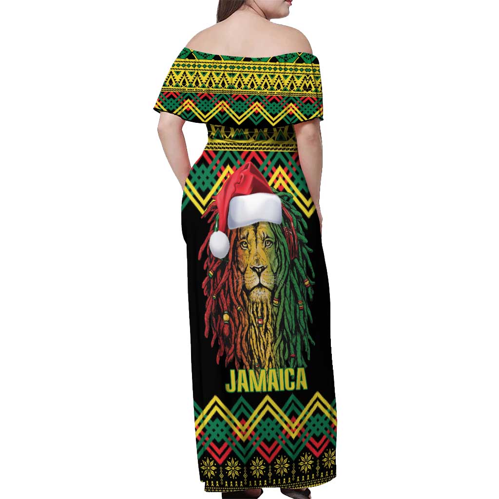 Jamaica Reggae Lion Christmas Off Shoulder Maxi Dress Kente Pattern Meri Krismiss - Wonder Print Shop