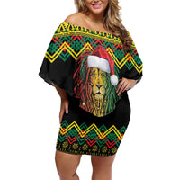 Jamaica Reggae Lion Christmas Off Shoulder Short Dress Kente Pattern Meri Krismiss - Wonder Print Shop