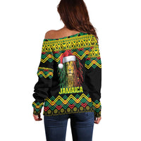 Jamaica Reggae Lion Christmas Off Shoulder Sweater Kente Pattern Meri Krismiss - Wonder Print Shop