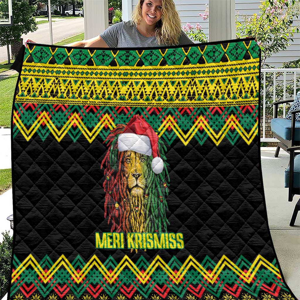 Jamaica Reggae Lion Christmas Quilt Kente Pattern Meri Krismiss - Wonder Print Shop