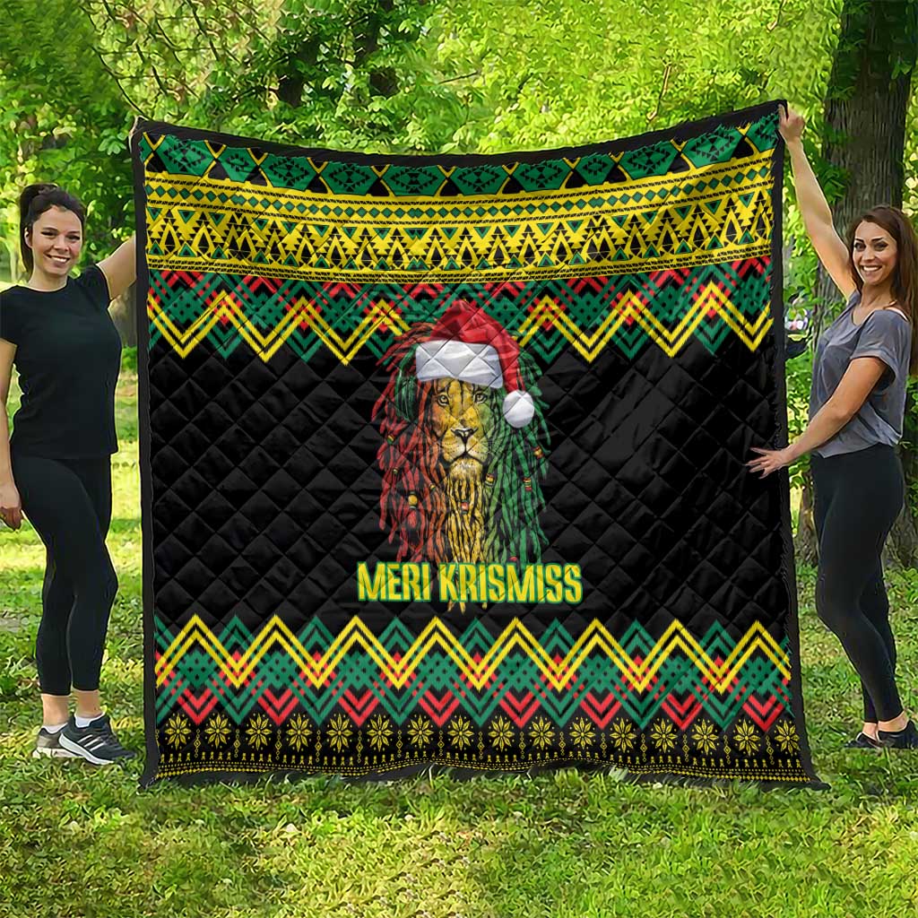 Jamaica Reggae Lion Christmas Quilt Kente Pattern Meri Krismiss - Wonder Print Shop
