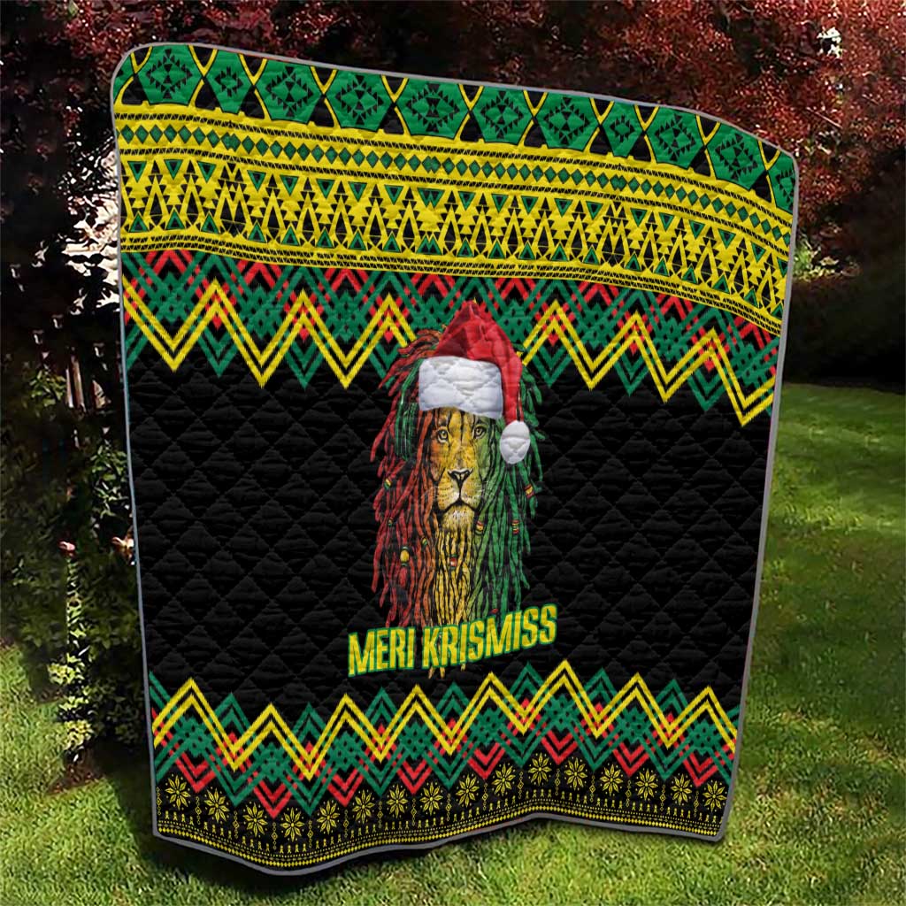 Jamaica Reggae Lion Christmas Quilt Kente Pattern Meri Krismiss - Wonder Print Shop