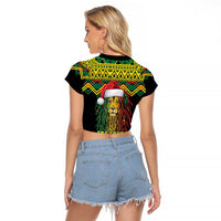 Jamaica Reggae Lion Christmas Raglan Cropped T Shirt Kente Pattern Meri Krismiss - Wonder Print Shop