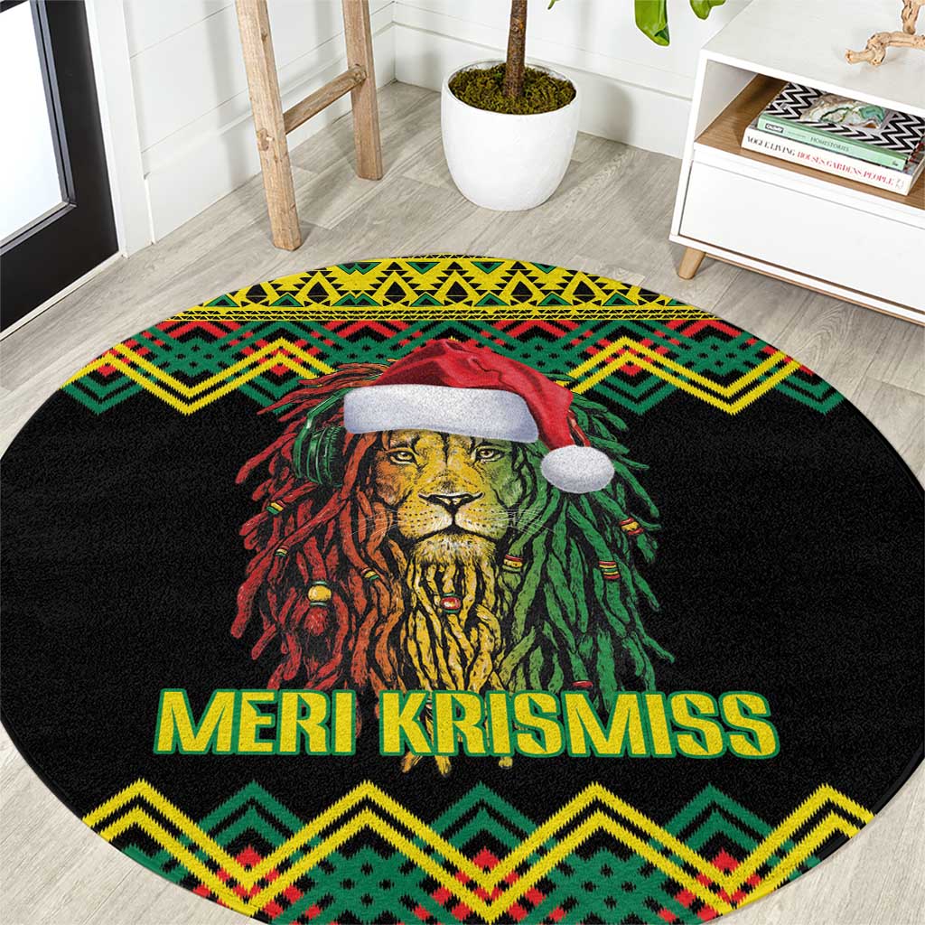 Jamaica Reggae Lion Christmas Round Carpet Kente Pattern Meri Krismiss