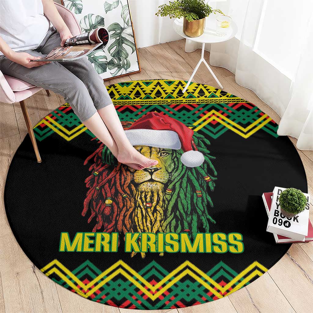 Jamaica Reggae Lion Christmas Round Carpet Kente Pattern Meri Krismiss