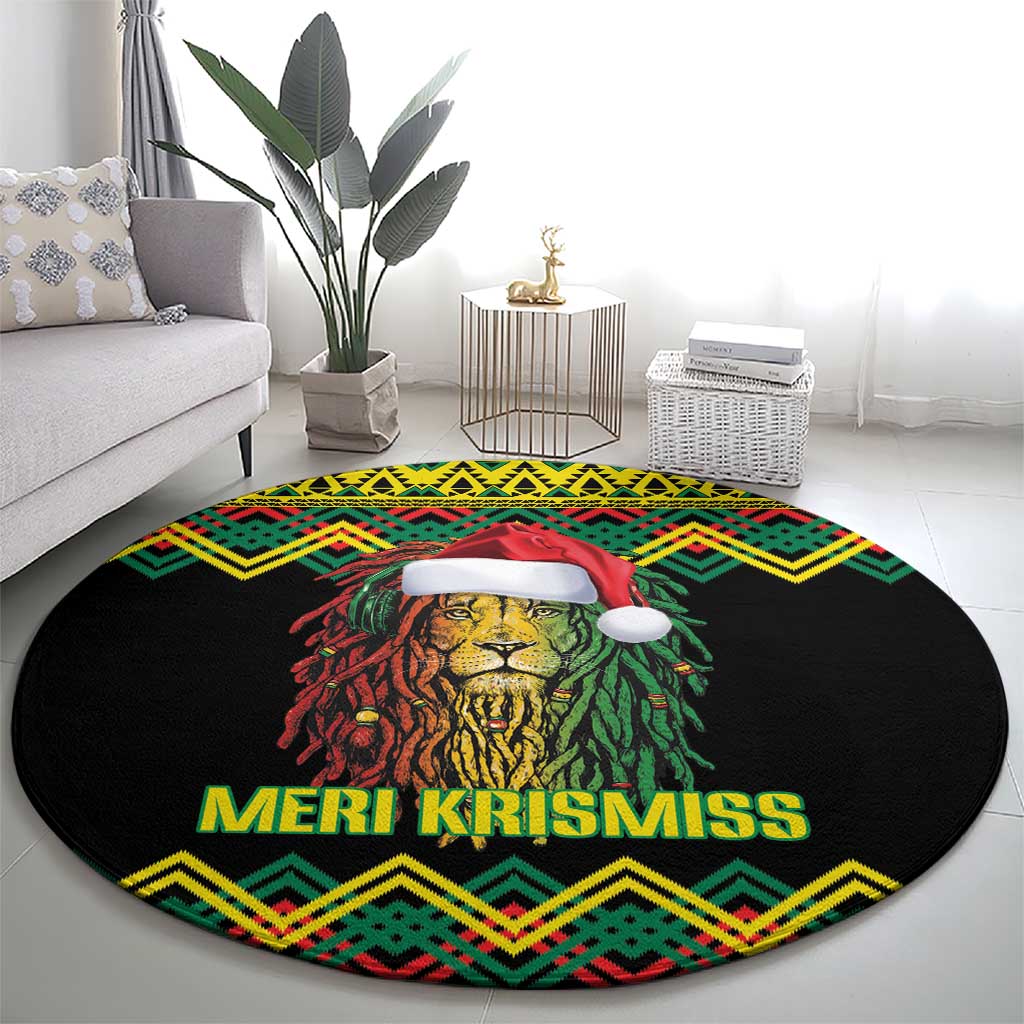 Jamaica Reggae Lion Christmas Round Carpet Kente Pattern Meri Krismiss