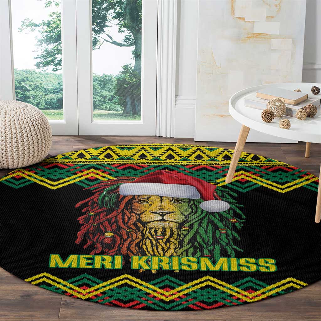 Jamaica Reggae Lion Christmas Round Carpet Kente Pattern Meri Krismiss