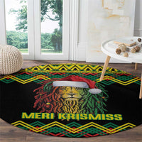 Jamaica Reggae Lion Christmas Round Carpet Kente Pattern Meri Krismiss