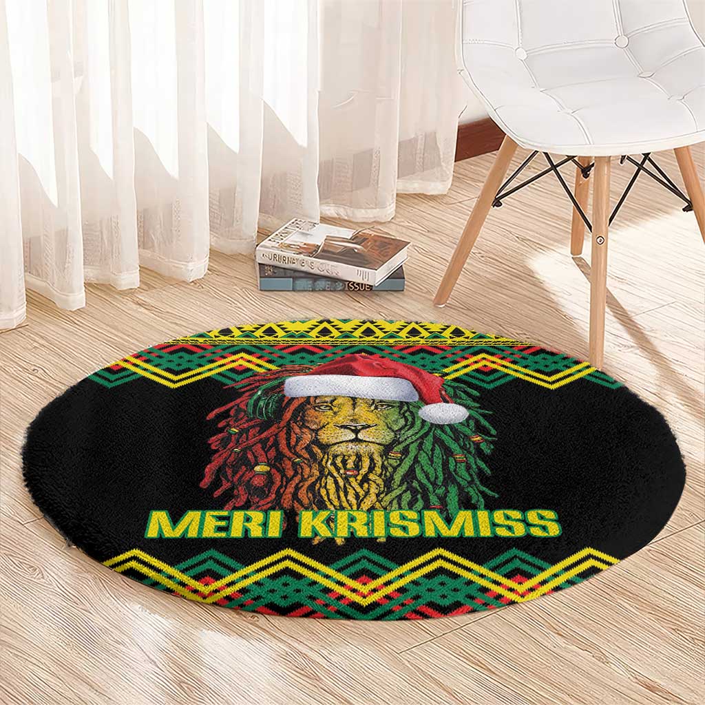Jamaica Reggae Lion Christmas Round Carpet Kente Pattern Meri Krismiss