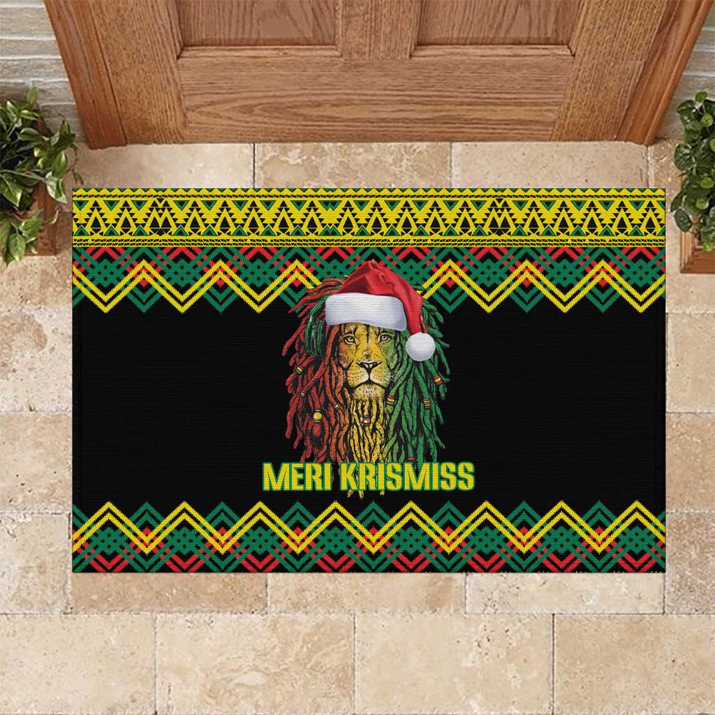 Jamaica Reggae Lion Christmas Rubber Doormat Kente Pattern Meri Krismiss - Wonder Print Shop