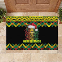Jamaica Reggae Lion Christmas Rubber Doormat Kente Pattern Meri Krismiss - Wonder Print Shop