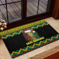 Jamaica Reggae Lion Christmas Rubber Doormat Kente Pattern Meri Krismiss - Wonder Print Shop