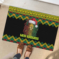 Jamaica Reggae Lion Christmas Rubber Doormat Kente Pattern Meri Krismiss - Wonder Print Shop
