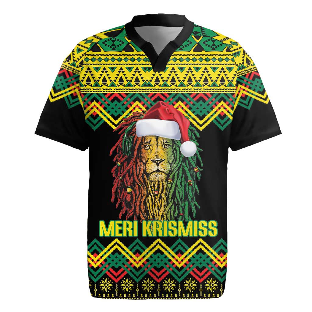 Jamaica Reggae Lion Christmas Rugby Jersey Kente Pattern Meri Krismiss - Wonder Print Shop