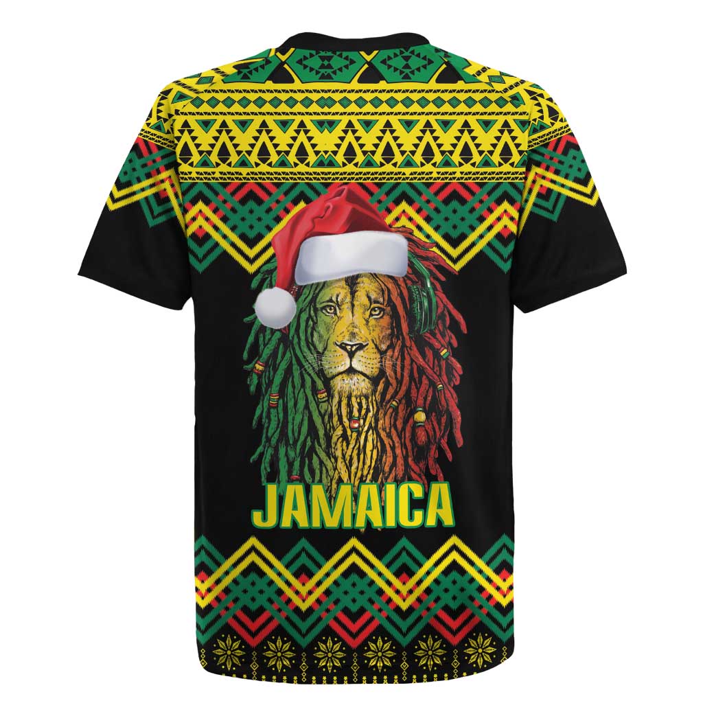 Jamaica Reggae Lion Christmas Rugby Jersey Kente Pattern Meri Krismiss - Wonder Print Shop