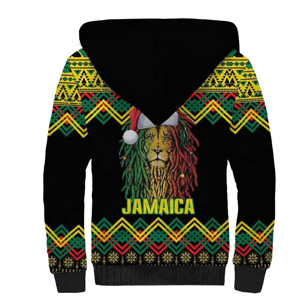 Jamaica Reggae Lion Christmas Sherpa Hoodie Kente Pattern Meri Krismiss - Wonder Print Shop