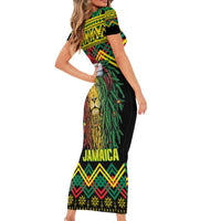 Jamaica Reggae Lion Christmas Short Sleeve Bodycon Dress Kente Pattern Meri Krismiss - Wonder Print Shop