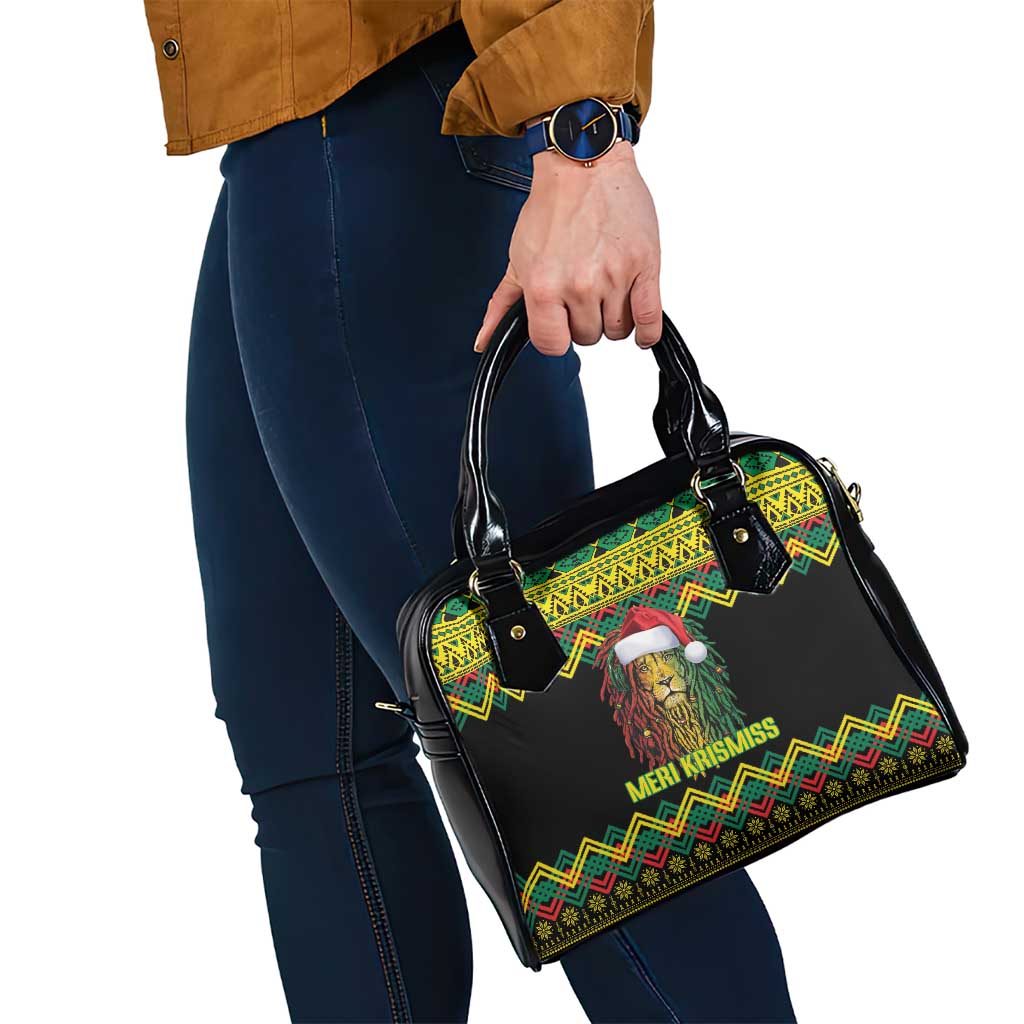 Jamaica Reggae Lion Christmas Shoulder Handbag Kente Pattern Meri Krismiss