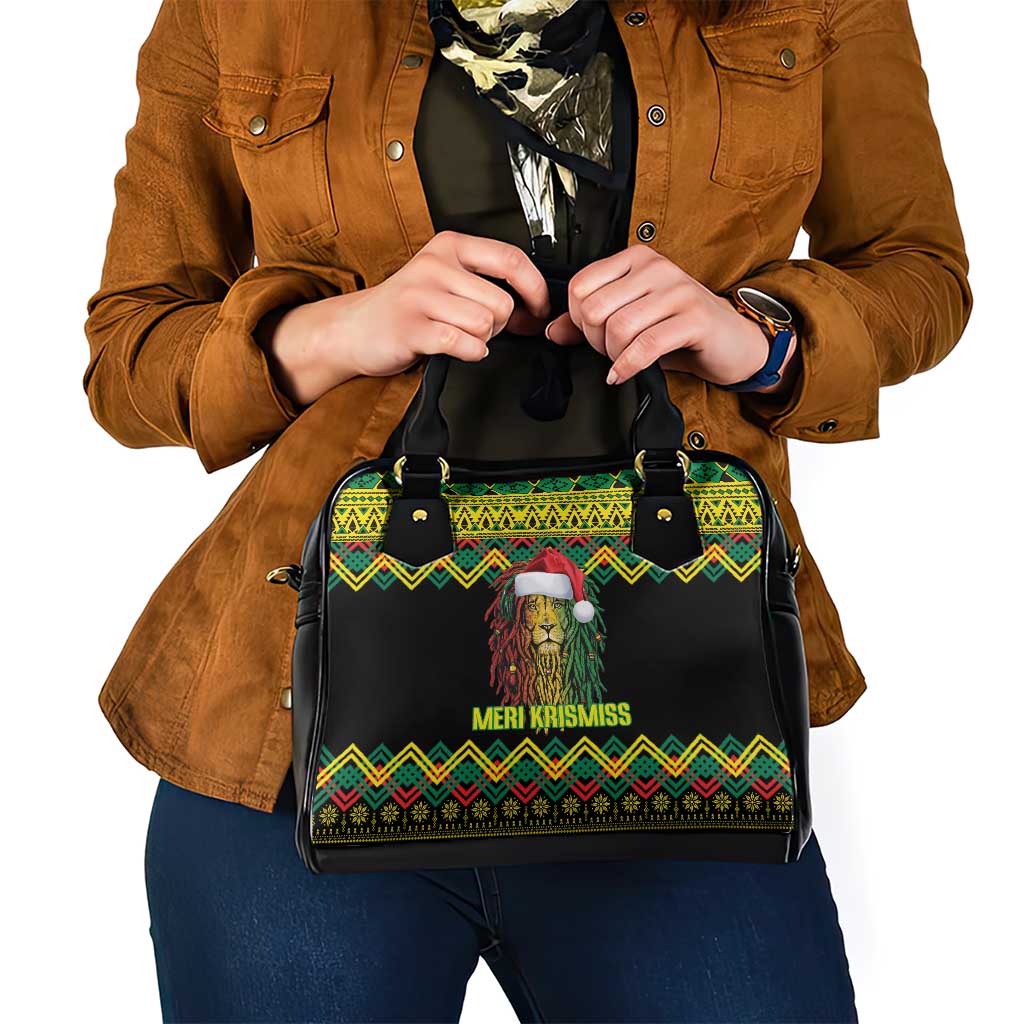 Jamaica Reggae Lion Christmas Shoulder Handbag Kente Pattern Meri Krismiss
