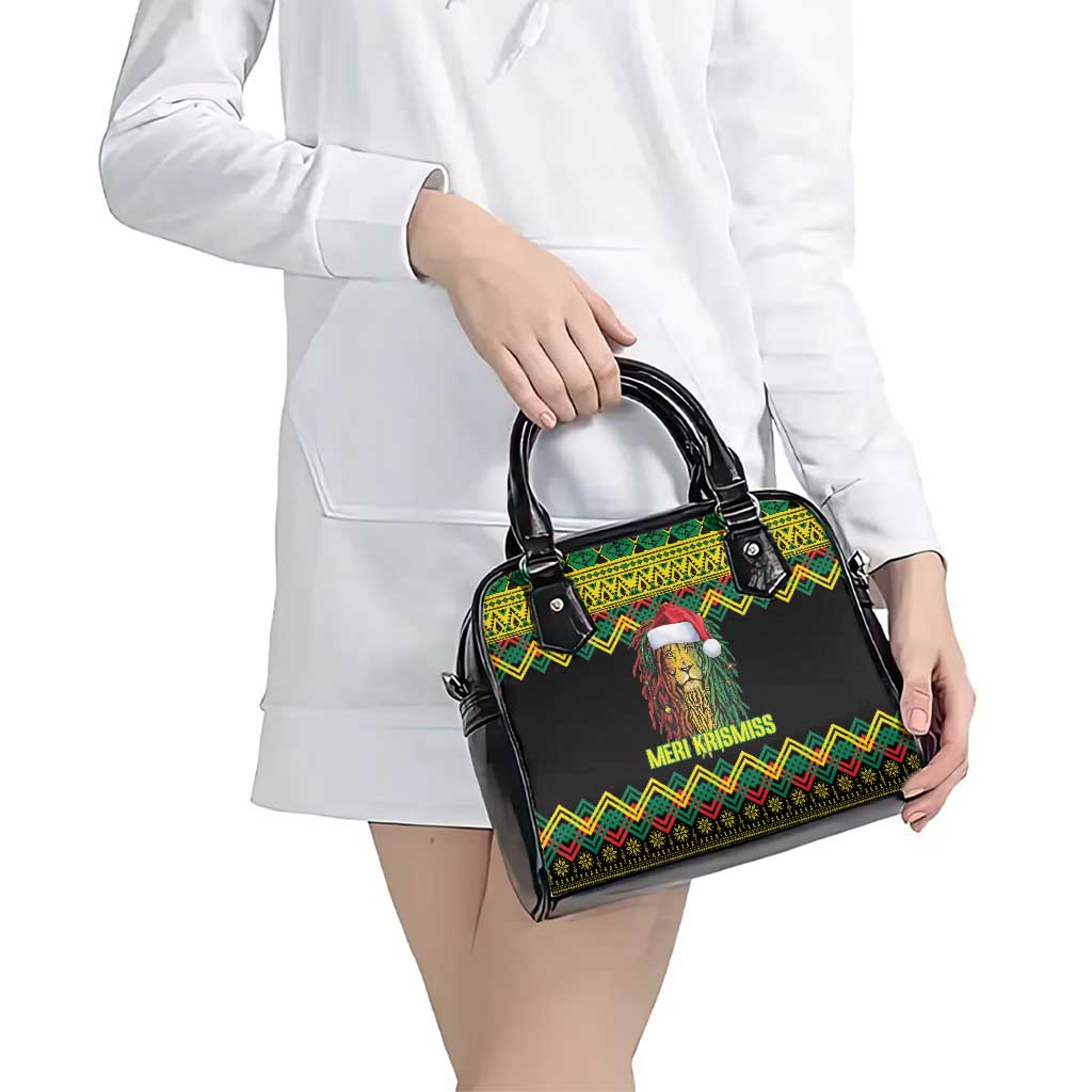 Jamaica Reggae Lion Christmas Shoulder Handbag Kente Pattern Meri Krismiss