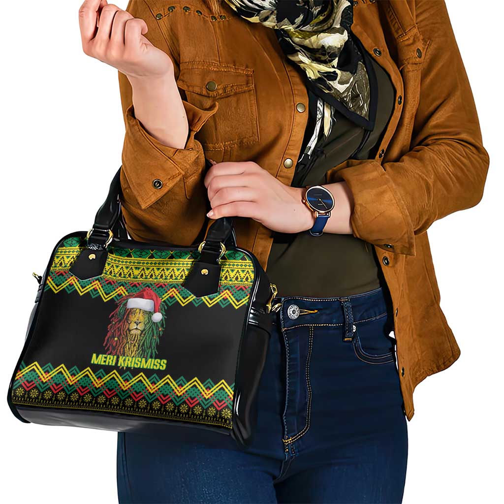 Jamaica Reggae Lion Christmas Shoulder Handbag Kente Pattern Meri Krismiss