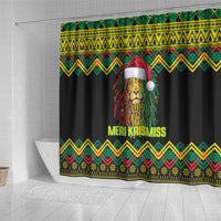 Jamaica Reggae Lion Christmas Shower Curtain Kente Pattern Meri Krismiss
