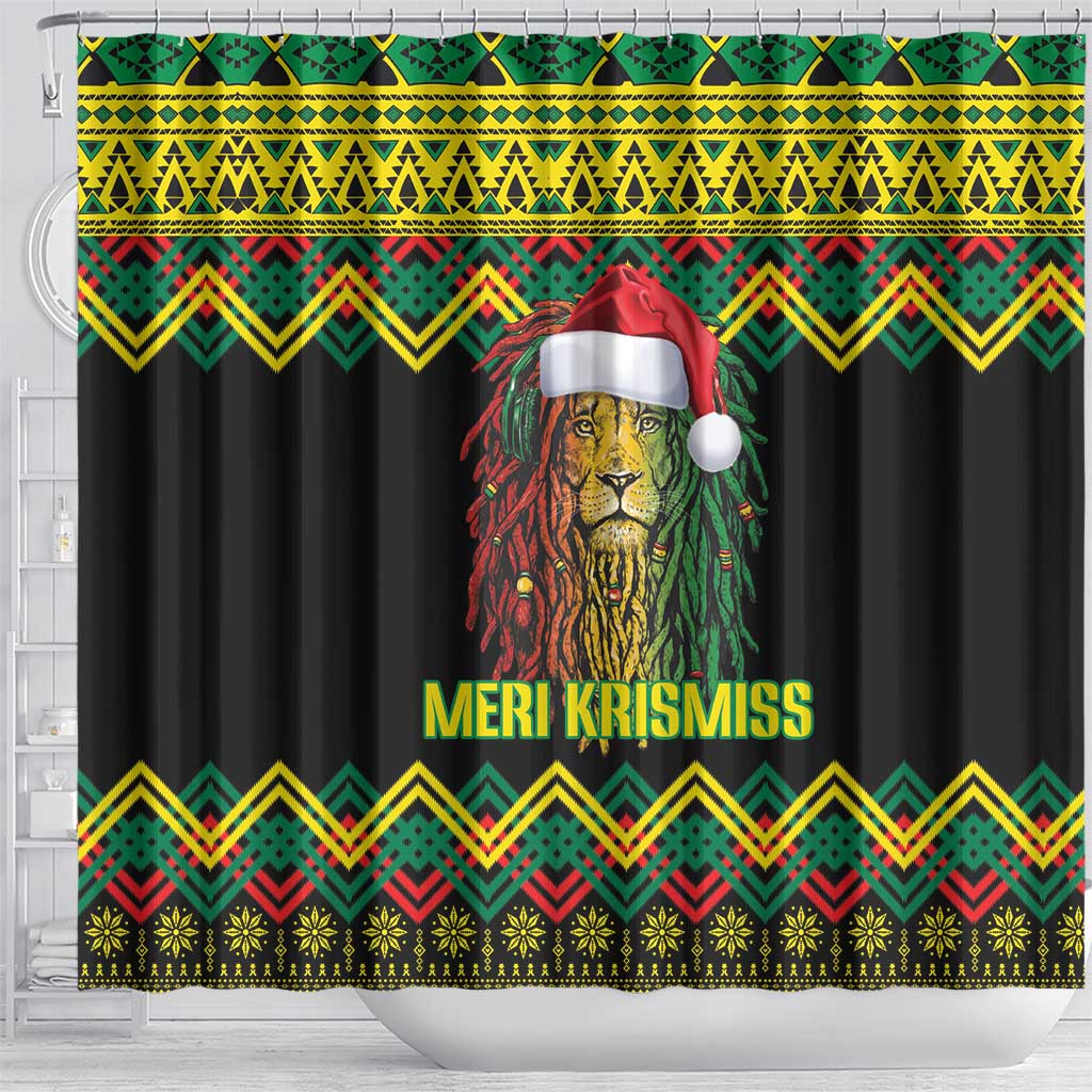 Jamaica Reggae Lion Christmas Shower Curtain Kente Pattern Meri Krismiss