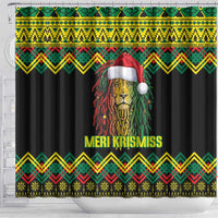 Jamaica Reggae Lion Christmas Shower Curtain Kente Pattern Meri Krismiss