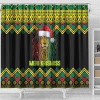 Jamaica Reggae Lion Christmas Shower Curtain Kente Pattern Meri Krismiss