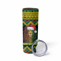 Jamaica Reggae Lion Christmas Skinny Tumbler Kente Pattern Meri Krismiss - Wonder Print Shop