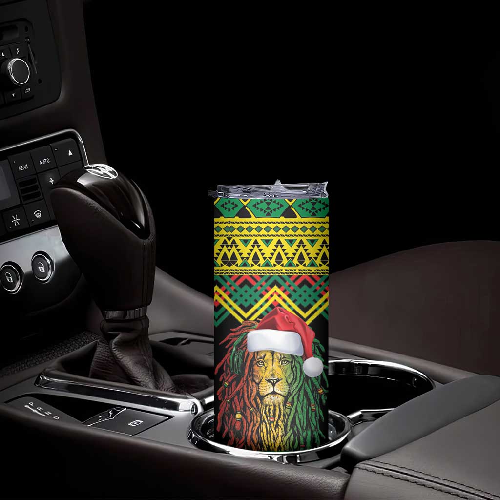Jamaica Reggae Lion Christmas Skinny Tumbler Kente Pattern Meri Krismiss - Wonder Print Shop