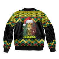 Jamaica Reggae Lion Christmas Sleeve Zip Bomber Jacket Kente Pattern Meri Krismiss - Wonder Print Shop