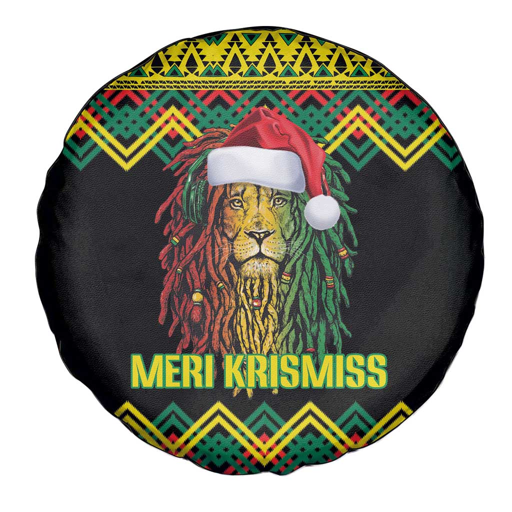 Jamaica Reggae Lion Christmas Spare Tire Cover Kente Pattern Meri Krismiss - Wonder Print Shop