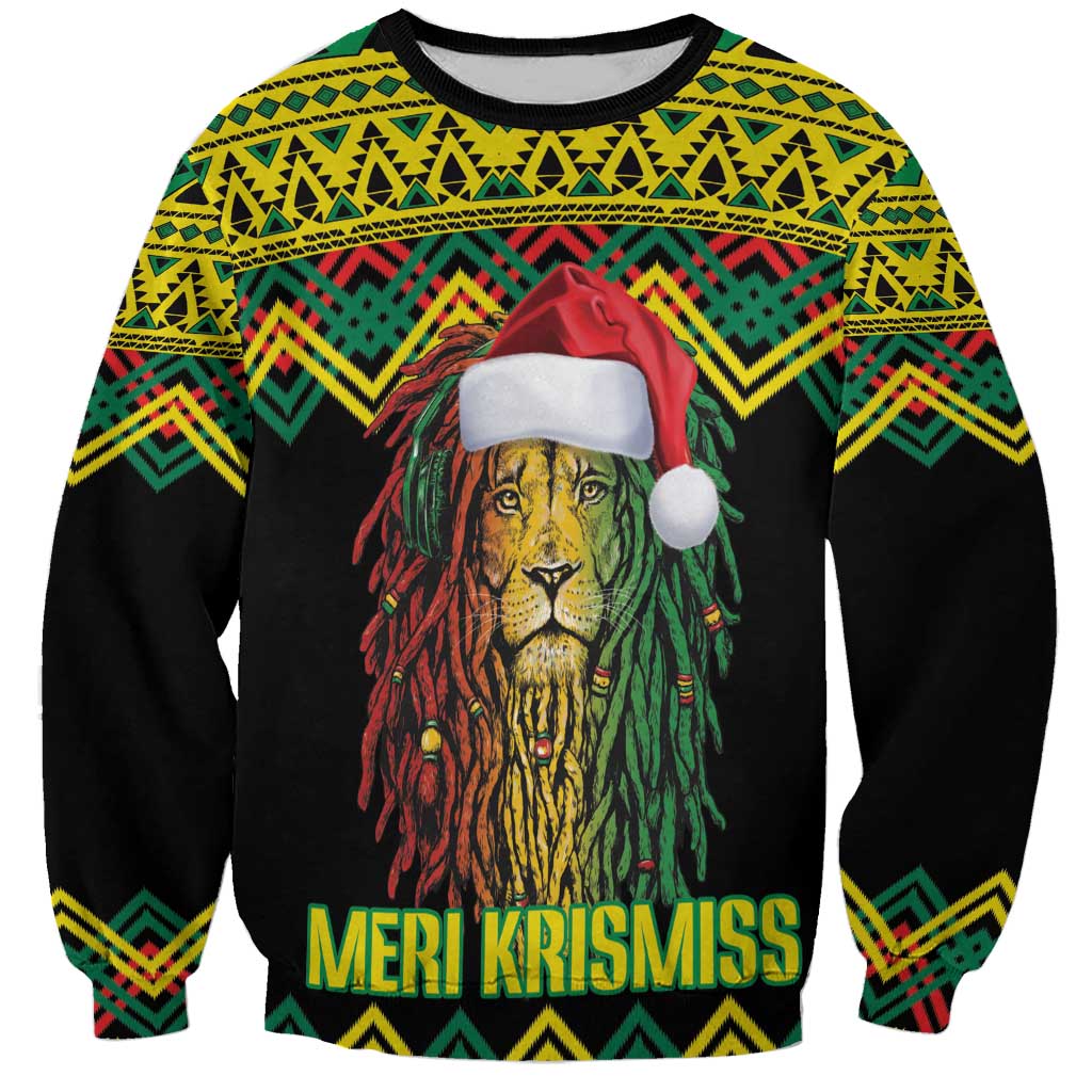 Jamaica Reggae Lion Christmas Sweatshirt Kente Pattern Meri Krismiss - Wonder Print Shop