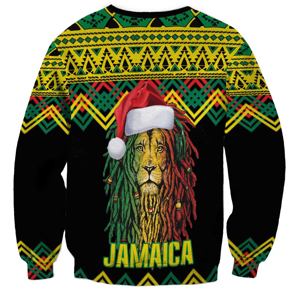 Jamaica Reggae Lion Christmas Sweatshirt Kente Pattern Meri Krismiss - Wonder Print Shop