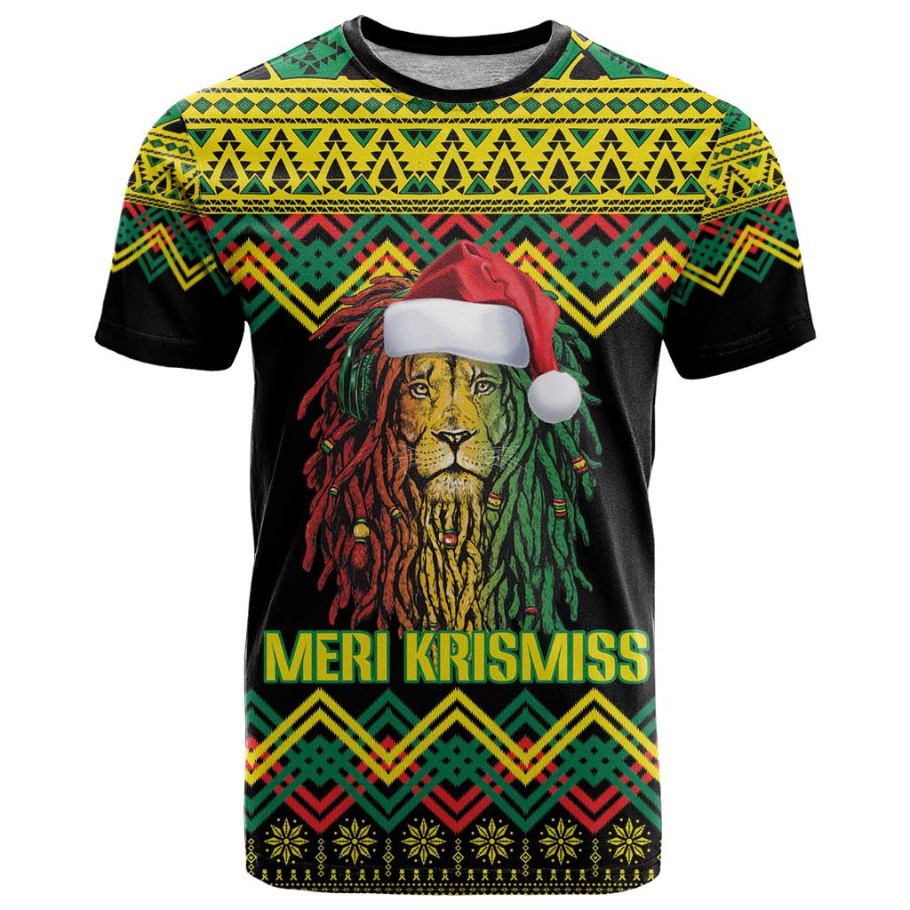 Jamaica Reggae Lion Christmas T Shirt Kente Pattern Meri Krismiss - Wonder Print Shop