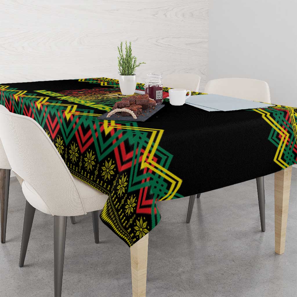 Jamaica Reggae Lion Christmas Tablecloth Kente Pattern Meri Krismiss - Wonder Print Shop