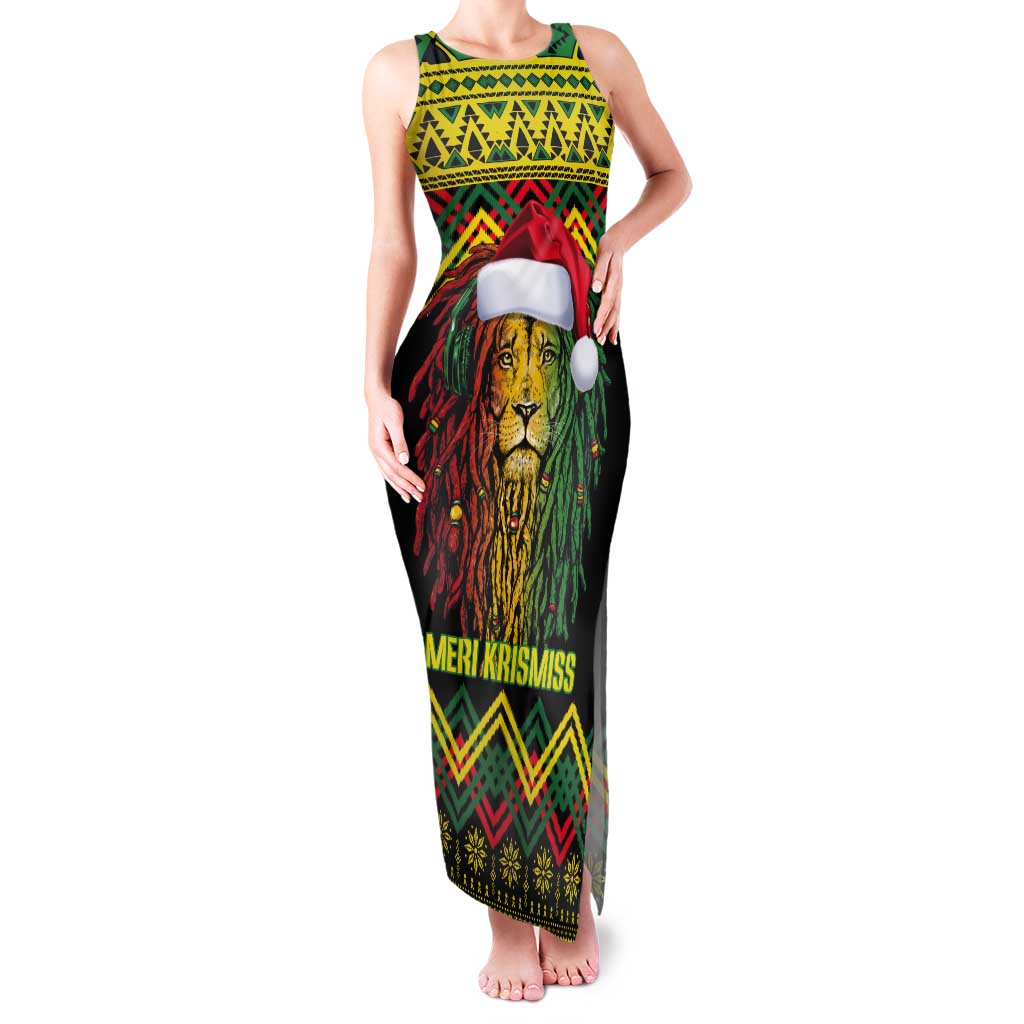 Jamaica Reggae Lion Christmas Tank Maxi Dress Kente Pattern Meri Krismiss - Wonder Print Shop