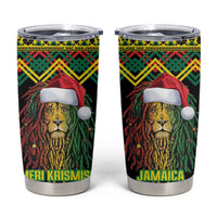 Jamaica Reggae Lion Christmas Tumbler Cup Kente Pattern Meri Krismiss - Wonder Print Shop