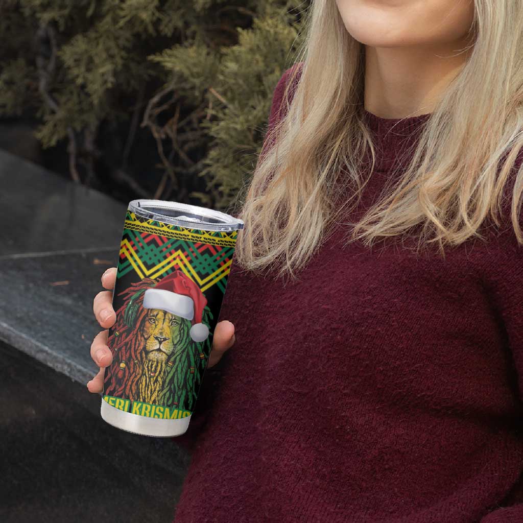 Jamaica Reggae Lion Christmas Tumbler Cup Kente Pattern Meri Krismiss - Wonder Print Shop
