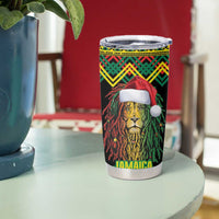 Jamaica Reggae Lion Christmas Tumbler Cup Kente Pattern Meri Krismiss - Wonder Print Shop