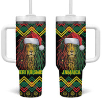 Jamaica Reggae Lion Christmas Tumbler With Handle Kente Pattern Meri Krismiss - Wonder Print Shop