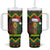 Jamaica Reggae Lion Christmas Tumbler With Handle Kente Pattern Meri Krismiss - Wonder Print Shop