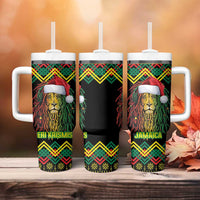 Jamaica Reggae Lion Christmas Tumbler With Handle Kente Pattern Meri Krismiss - Wonder Print Shop