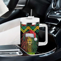 Jamaica Reggae Lion Christmas Tumbler With Handle Kente Pattern Meri Krismiss - Wonder Print Shop