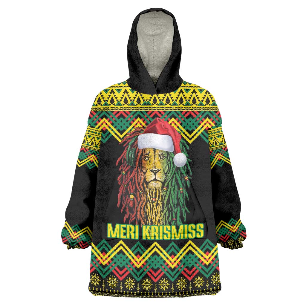 Jamaica Reggae Lion Christmas Wearable Blanket Hoodie Kente Pattern Meri Krismiss - Wonder Print Shop