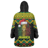 Jamaica Reggae Lion Christmas Wearable Blanket Hoodie Kente Pattern Meri Krismiss - Wonder Print Shop